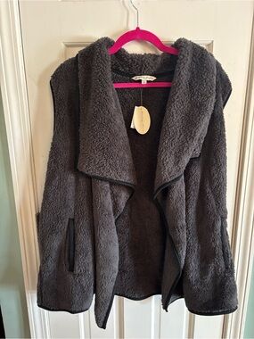 Plush Open-Front Teddy Jacket - Charcoal